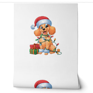 Xmas Lighting Santa Hat Toy Poodle Dog Christmas Wallpaper