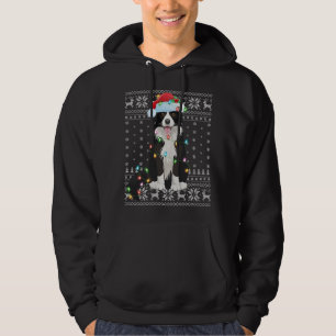 Xmas Lighting Santa Hat Ugly Border Collie Christm Hoodie