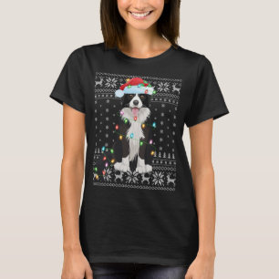Xmas Lighting Santa Hat Ugly Border Collie Christm T-Shirt