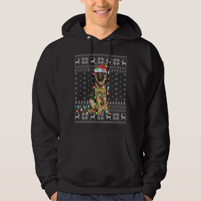 Xmas Lighting Santa Hat Ugly German Shepherd Chris Hoodie (Front)