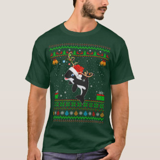 Xmas Lighting Santa Hat Ugly Orca Killer Whale Chr T-Shirt