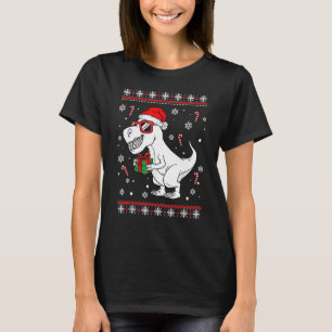 Xmas Lighting Santa Hat Ugly Rex Dinosaurs Christm T-Shirt