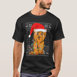 Xmas Lighting Santa Hat Ugly Yorkshire Terrier Chr T-Shirt