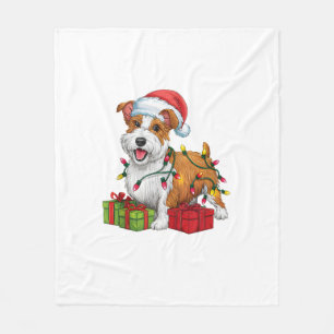 Xmas Lighting Santa Hat Welsh Terrier Dog Christma Fleece Blanket