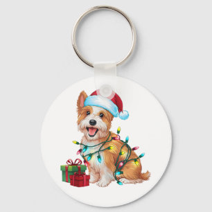 Xmas Lighting Santa Hat Westie Dog Christmas Keychain