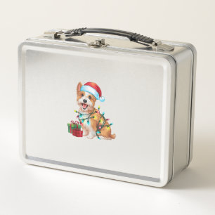 Xmas Lighting Santa Hat Westie Dog Christmas Metal Lunch Box