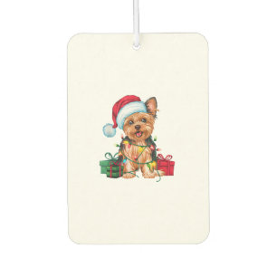 Xmas Lighting Santa Hat Yorkie Dog Christmas _1 Air Freshener