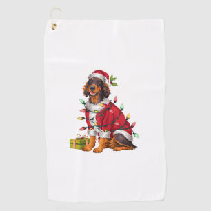 Xmas Lighting Santa Irish Setter Dog Christmas Golf Towel