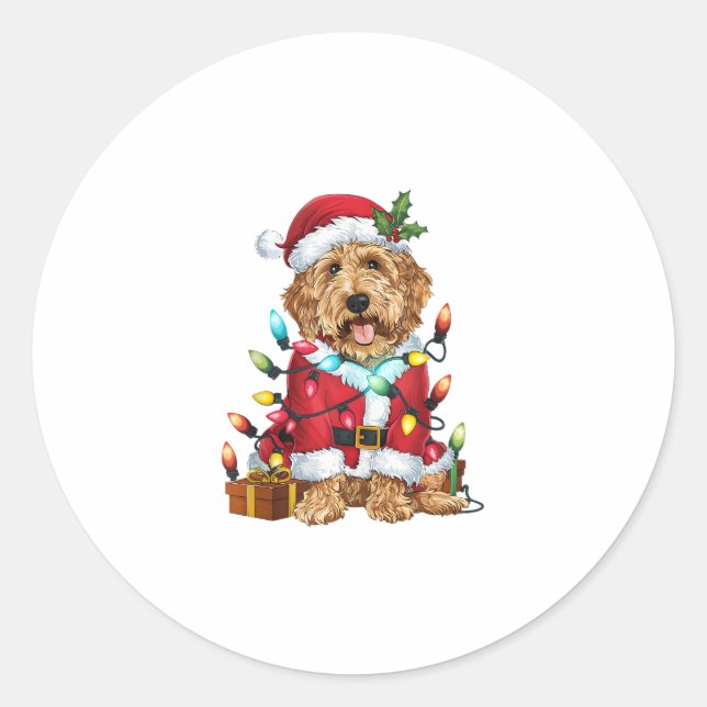Xmas Lighting Santa Labradoodle Dog Christmas  Classic Round Sticker (Front)