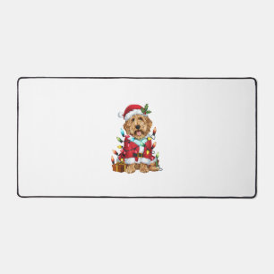 Xmas Lighting Santa Labradoodle Dog Christmas  Desk Mat