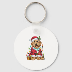 Xmas Lighting Santa Labradoodle Dog Christmas Keychain