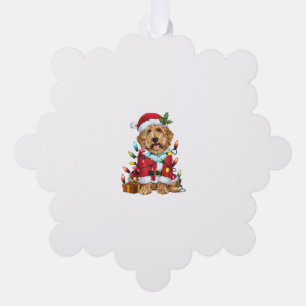 Xmas Lighting Santa Labradoodle Dog Christmas  Ornament Card