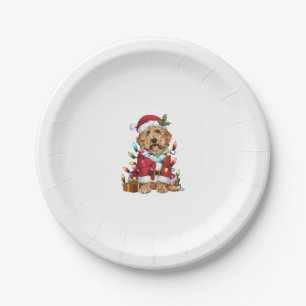 Xmas Lighting Santa Labradoodle Dog Christmas Paper Plate