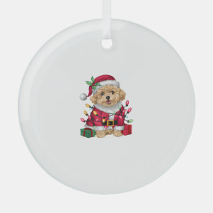 Xmas Lighting Santa Maltipoo Dog Christmas Glass Ornament