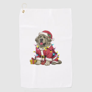 Xmas Lighting Santa Newfoundland Dog Christmas Golf Towel
