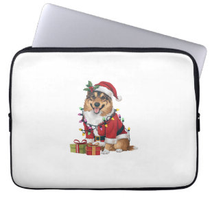 Xmas Lighting Santa Norwegian Elkhound Dog Christm Laptop Sleeve