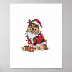 Xmas Lighting Santa Norwegian Elkhound Dog Christm Poster