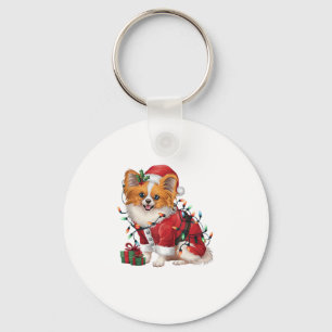 Xmas Lighting Santa Papillon Dog Christmas Keychain