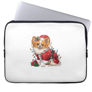 Xmas Lighting Santa Papillon Dog Christmas Laptop Sleeve