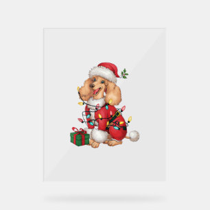 Xmas Lighting Santa Poodle Dog Christmas  Acrylic Sign