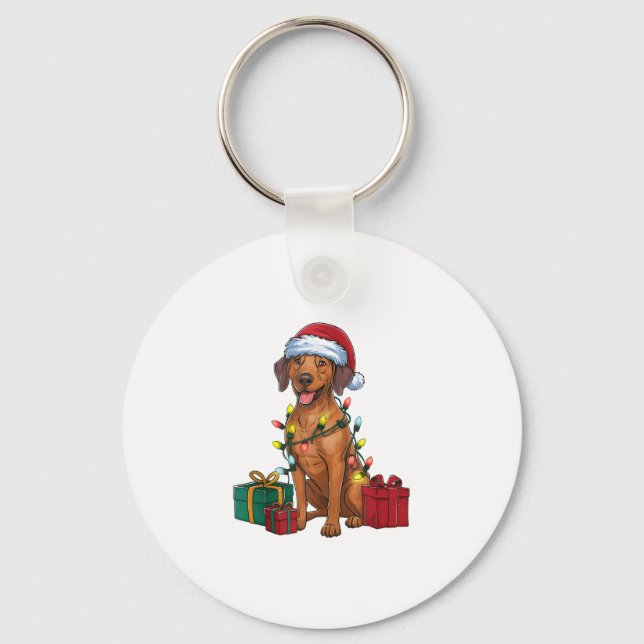 Xmas Lighting Santa Rhodesian Ridgeback Dog Christ Keychain (Front)