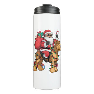 Xmas Lighting Santa Riding Airedale Terrier Dog Ch Thermal Tumbler