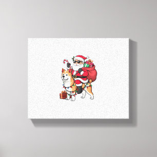 Xmas Lighting Santa Riding Akita Inu Dog Christmas Canvas Print