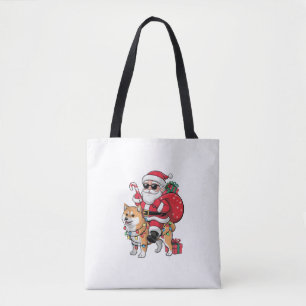 Xmas Lighting Santa Riding Akita Inu Dog Christmas Tote Bag