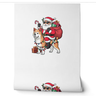 Xmas Lighting Santa Riding Akita Inu Dog Christmas Wallpaper