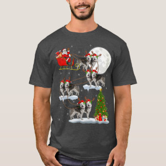 Xmas Lighting Santa Riding Alaskan Malamute Christ T-Shirt