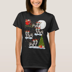 Xmas Lighting Santa Riding Alaskan Malamute Christ T-Shirt