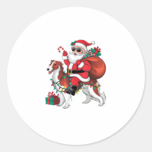 Xmas Lighting Santa Riding Borzoi Dog Christmas  Classic Round Sticker