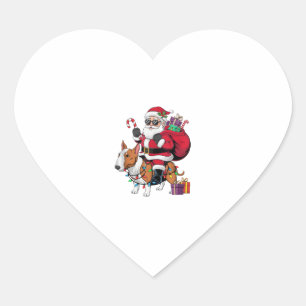 Xmas Lighting Santa Riding Bull Terrier Dog Christ Heart Sticker