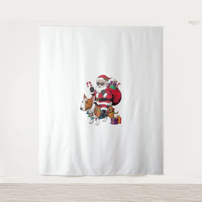 Xmas Lighting Santa Riding Bull Terrier Dog Christ Tapestry (Front)