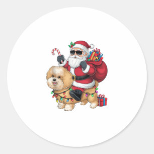 Xmas Lighting Santa Riding Chow Chow Dog Christmas Classic Round Sticker