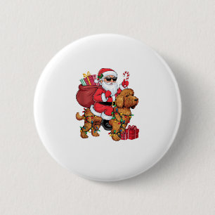 Xmas Lighting Santa Riding Cockapoo Dog Christmas 2 Inch Round Button