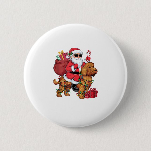 Xmas Lighting Santa Riding Cockapoo Dog Christmas  2 Inch Round Button (Front)