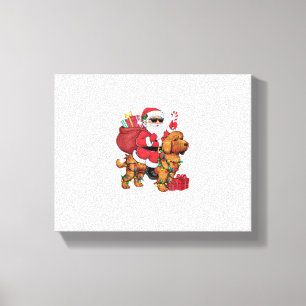 Xmas Lighting Santa Riding Cockapoo Dog Christmas  Canvas Print