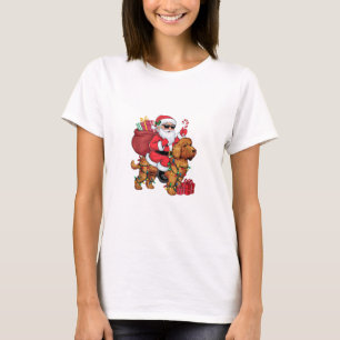 Xmas Lighting Santa Riding Cockapoo Dog Christmas  T-Shirt