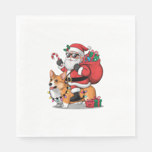 Xmas Lighting Santa Riding Corgi Dog Christmas Napkin