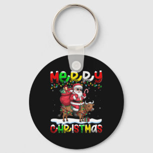 Xmas Lighting Santa Riding Cow Merry Christmas  Keychain