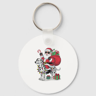 Xmas Lighting Santa Riding Dalmatian Dog Christmas Keychain