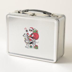 Xmas Lighting Santa Riding Dalmatian Dog Christmas Metal Lunch Box