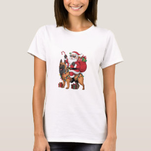 Xmas Lighting Santa Riding German Shepherd Dog Chr T-Shirt