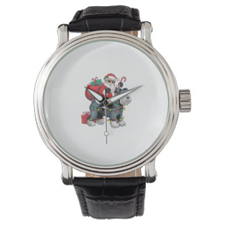 Xmas Lighting Santa Riding Giant Schnauzer Dog Chr Watch