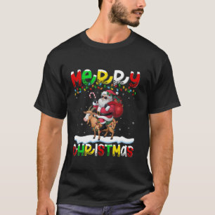 Xmas Lighting Santa Riding Goat Merry Christmas T-Shirt