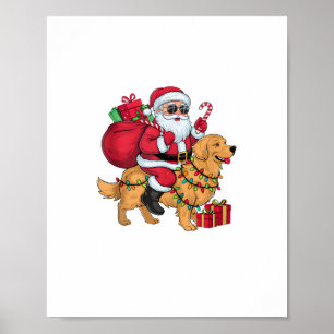 Xmas Lighting Santa Riding Golden Retriever Dog Ch Poster
