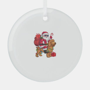 Xmas Lighting Santa Riding Goldendoodle Dog Christ Glass Ornament