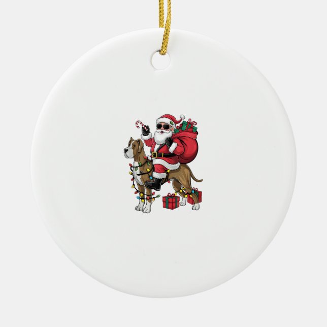 Xmas Lighting Santa Riding Great Dane Dog Christma Ceramic Ornament (Front)