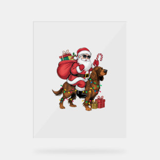 Xmas Lighting Santa Riding Irish Setter Dog Christ Acrylic Sign
